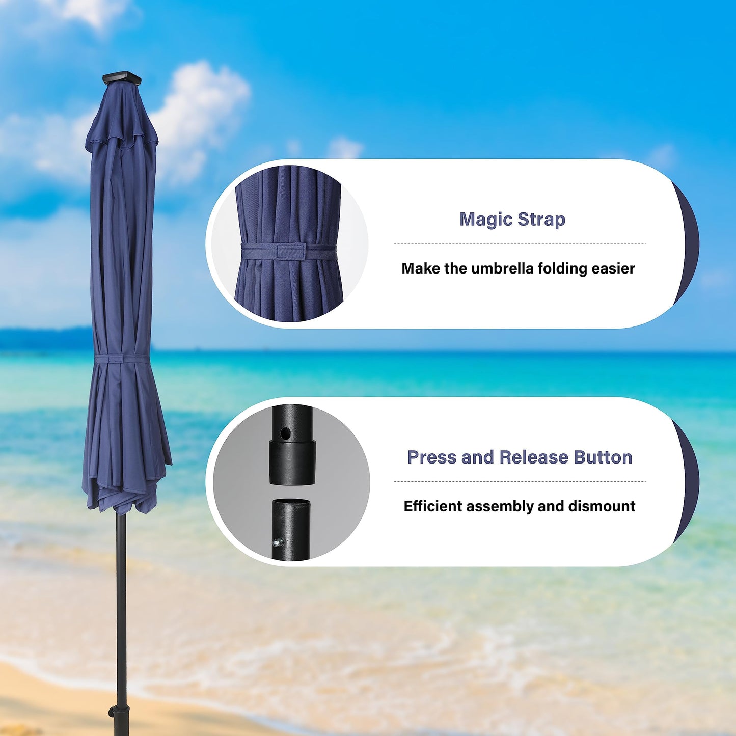 YSSOA 9ft/10ft Outdoor Market Patio Umbrella with 8 Sturdy Ribs, Tilt/Crank Push Button for Garden, Deck, Backyard and Pool