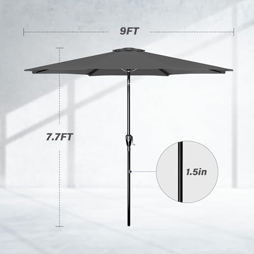 Simple Deluxe 9FT Outdoor Patio Umbrella Table Market Umbrella with Push Button Tilt and Crank, 8 Sturdy Ribs, UV Protection Waterproof for Garden, Lawn, Deck, Backyard, Pool