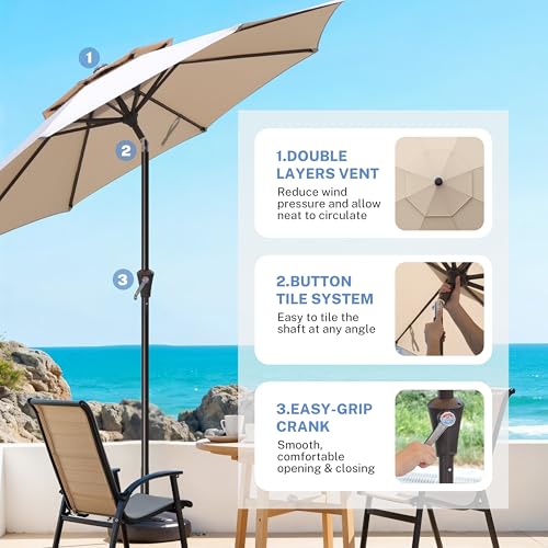 Simple Deluxe 9' Double-Layer Patio Umbrella with Push Tilt & Crank Lift, UV Protection Waterproof Sunshade for Pool/Beach/Garden Table (8 Sturdy Ribs)