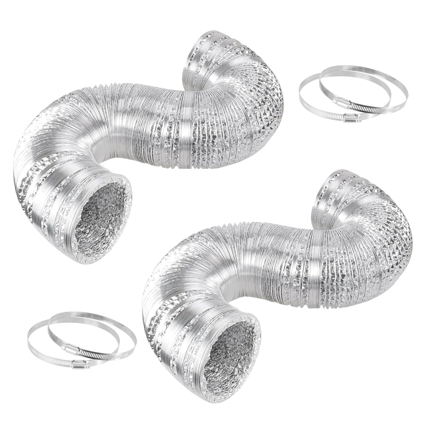 iPower Flexible 6 Inch 8 Feet Aluminum Ducting 4 Layer Protection Dryer Vent Hose for HVAC Heating Cooling Exhaust and Ventilation, 2 Clamps Included, Black