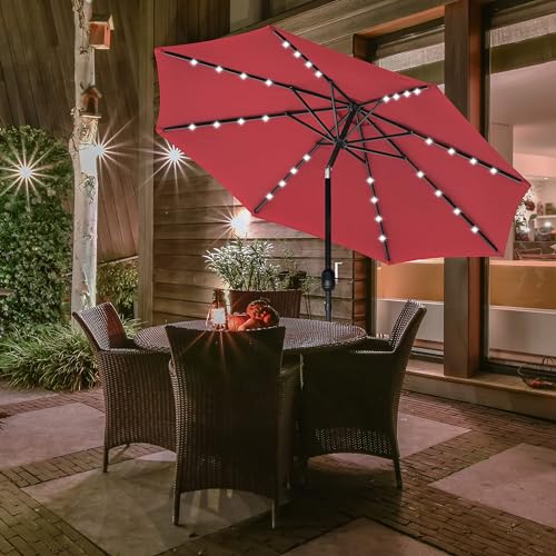 Simple Deluxe 9' Solar Umbrella 32 LED Lighted Patio Umbrella Table Market Umbrella for Garden, Deck, Backyard and Pool