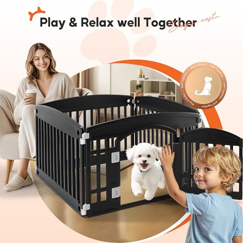 HealSmart Dog Playpen, 24” Exercise Puppy Playpen with Door, Safe, Secure, Folding & Portable Pet Playpen
