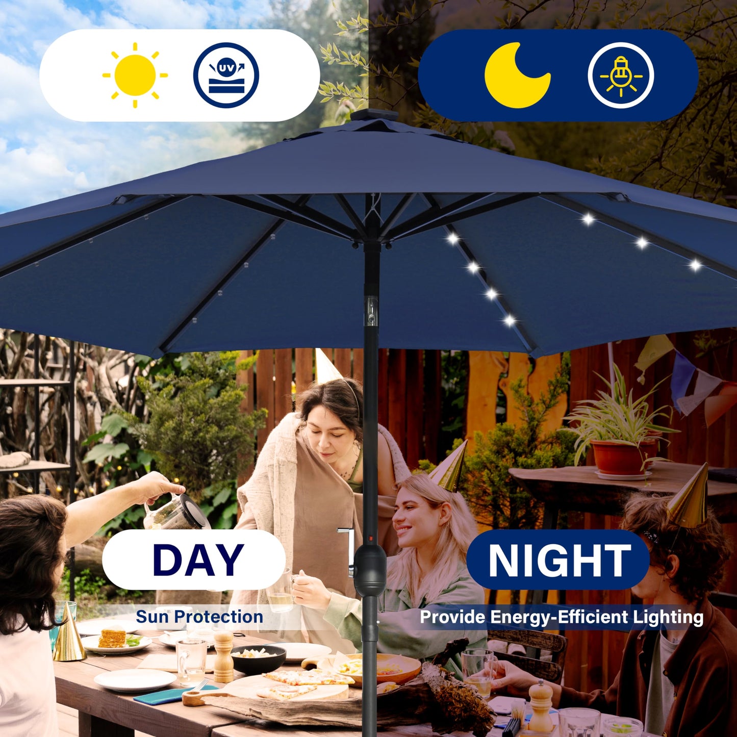 HealSmart 7.5ft Patio Umbrella with Push Button Tilt/Crank, Outdoor Table Market Yard Umbrella, 6 Sturdy Ribs for Garden, Deck, Backyard, Pool