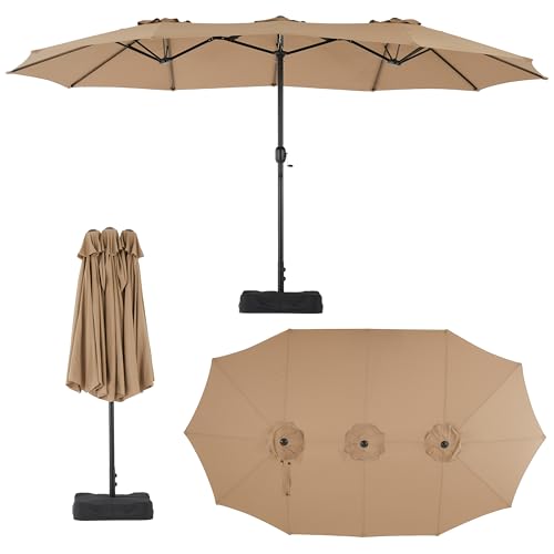 Simple Deluxe 15ft Outdoor Patio Umbrellas with Base Included, Double-Sided Rectangle Large Table Umbrella with Stand, Market Umbrellas for Poolside Backyard Lawn