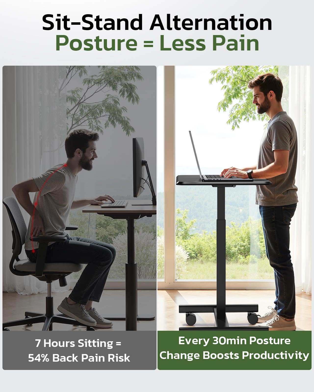 InfiniPower Mobile Small Standing Desk - Rolling Desk with Adjustable Height and Lockable Wheels, Sit-Stand Laptop Table, Portable Computer Workstation