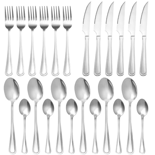 48-Piece Flatware Set, Stainless Steel Flatware Set Service for 6，Tableware Cutlery Set for Home Restaurant Party, Dinner Forks/Spoons/Knives, Square Edge & Mirror Polished, Dishwasher Safe