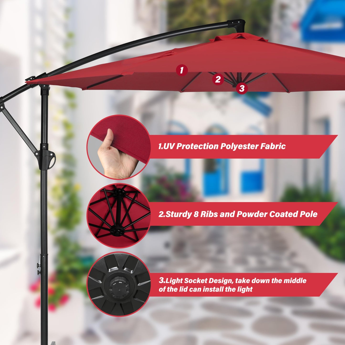 HealSmart Durable Fillable Patio Umbrella & Base for Outdoor Lawn, Deck, Poolside