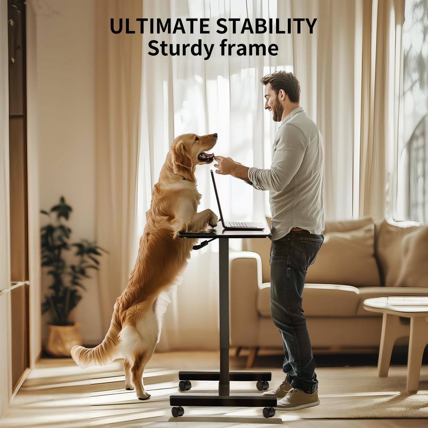 YSSOA Mobile Small Standing Desk - Rolling Desk with Adjustable Height and Lockable Wheels, Sit-Stand Laptop Table, Portable Computer Workstation