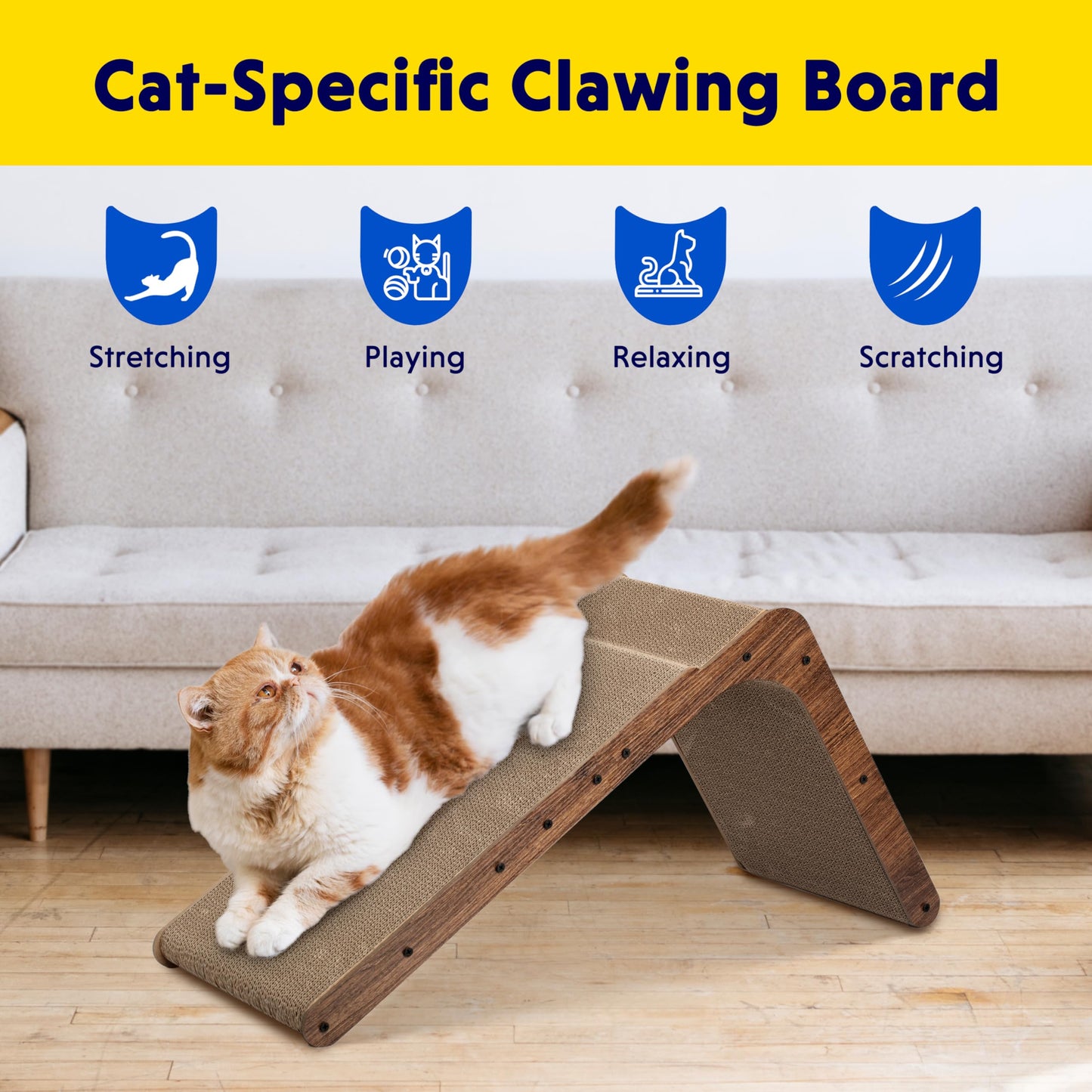 2 in 1 Cat Scratcher Cardboard Lounge Bed, Cat Scratching Pad, Durable Board Pads Prevents Furniture Damage,Large