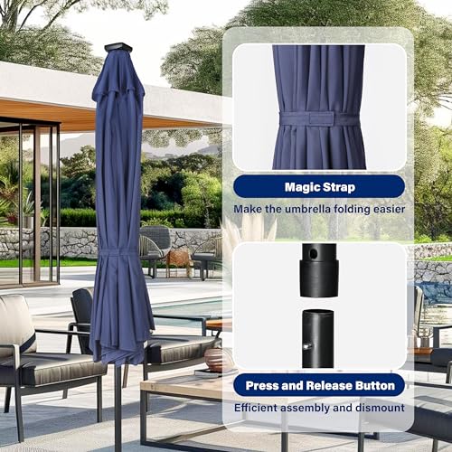 HealSmart 7.5ft Patio Umbrella with Push Button Tilt/Crank, Outdoor Table Market Yard Umbrella, 6 Sturdy Ribs for Garden, Deck, Backyard, Pool
