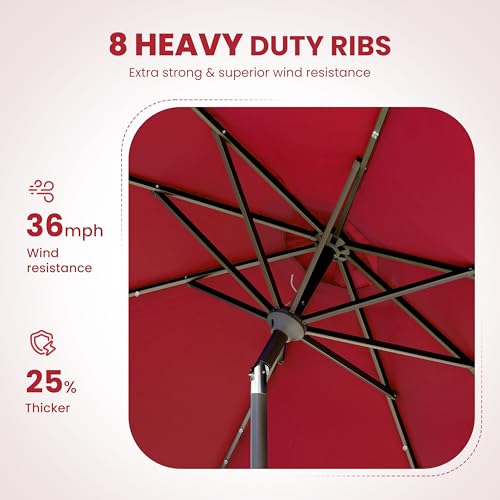 Simple Deluxe 9' Solar Patio Umbrella 32 LED Lighted Table Market Umbrellas with Push Button Tilt/Crank Outdoor Umbrella for Garden, Deck, Backyard and Pool