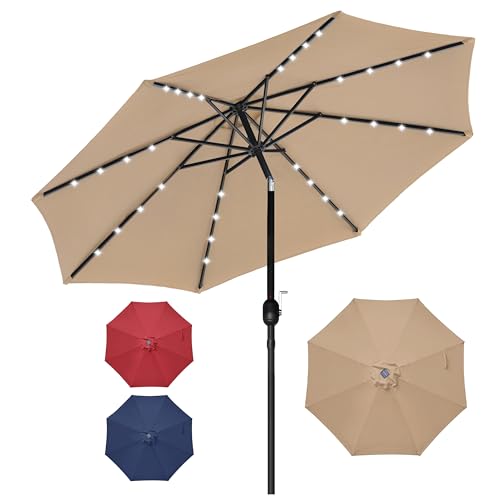 Simple Deluxe 9' Solar Umbrella 32 LED Lighted Patio Umbrella Table Market Umbrella for Garden, Deck, Backyard and Pool