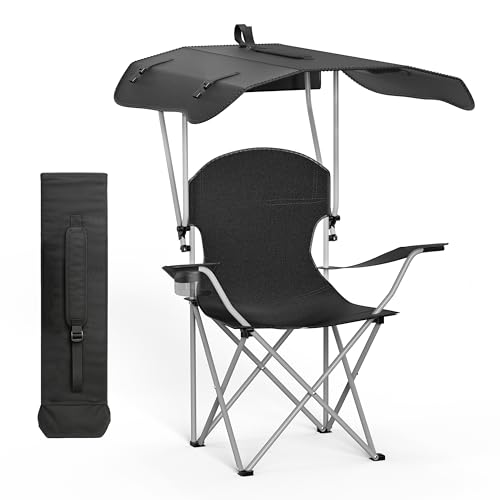 InfiniPower Simple Deluxe Beach Chair with Umbrella - Portable Camping Chair with Canopy, 35" Sun Shade, Heavy Duty 600D Fabric, X-Frame Design for Outdoor Sports Activities & Fishing