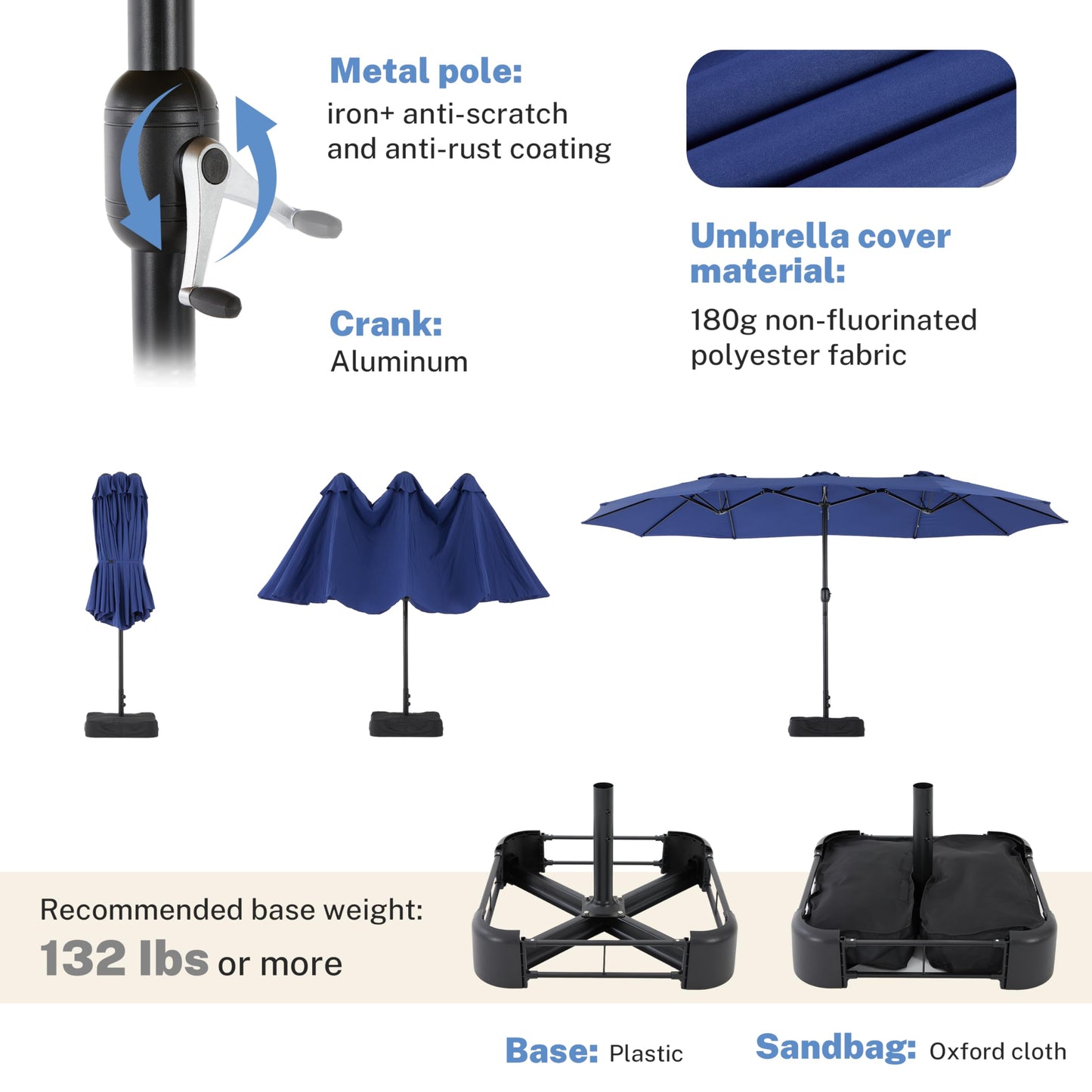 Simple Deluxe 15ft Outdoor Patio Umbrellas with Base Included, Double-Sided Rectangle Large Table Umbrella with Stand, Market Umbrellas for Poolside Backyard Lawn