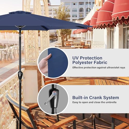 Simple Deluxe 9FT Outdoor Patio Umbrella Table Market Umbrella with Push Button Tilt and Crank, 8 Sturdy Ribs, UV Protection Waterproof for Garden, Lawn, Deck, Backyard, Pool