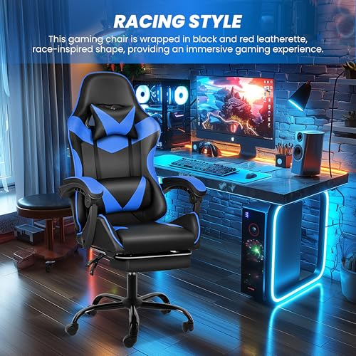 Simple Deluxe Gaming Chair, High Back Office Computer Desk Chair, Recliner Swivel Video Game Chair with Footrest, Adjustable Lumbar Support，Height Adjustable Seat and Backrest