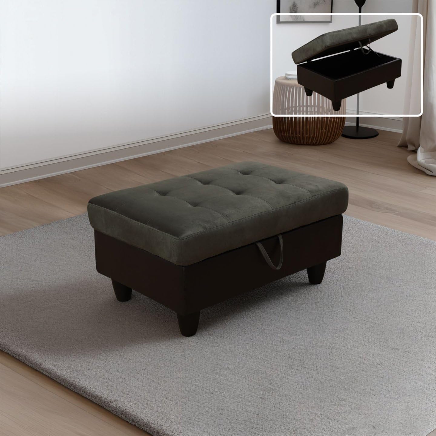 Simple Deluxe Taupe Flannel and PVC Storage Ottoman 35x23.5x17.5 - Room Decor, Organization and Storage Solution, Ottoman for Living Room, Bedroom