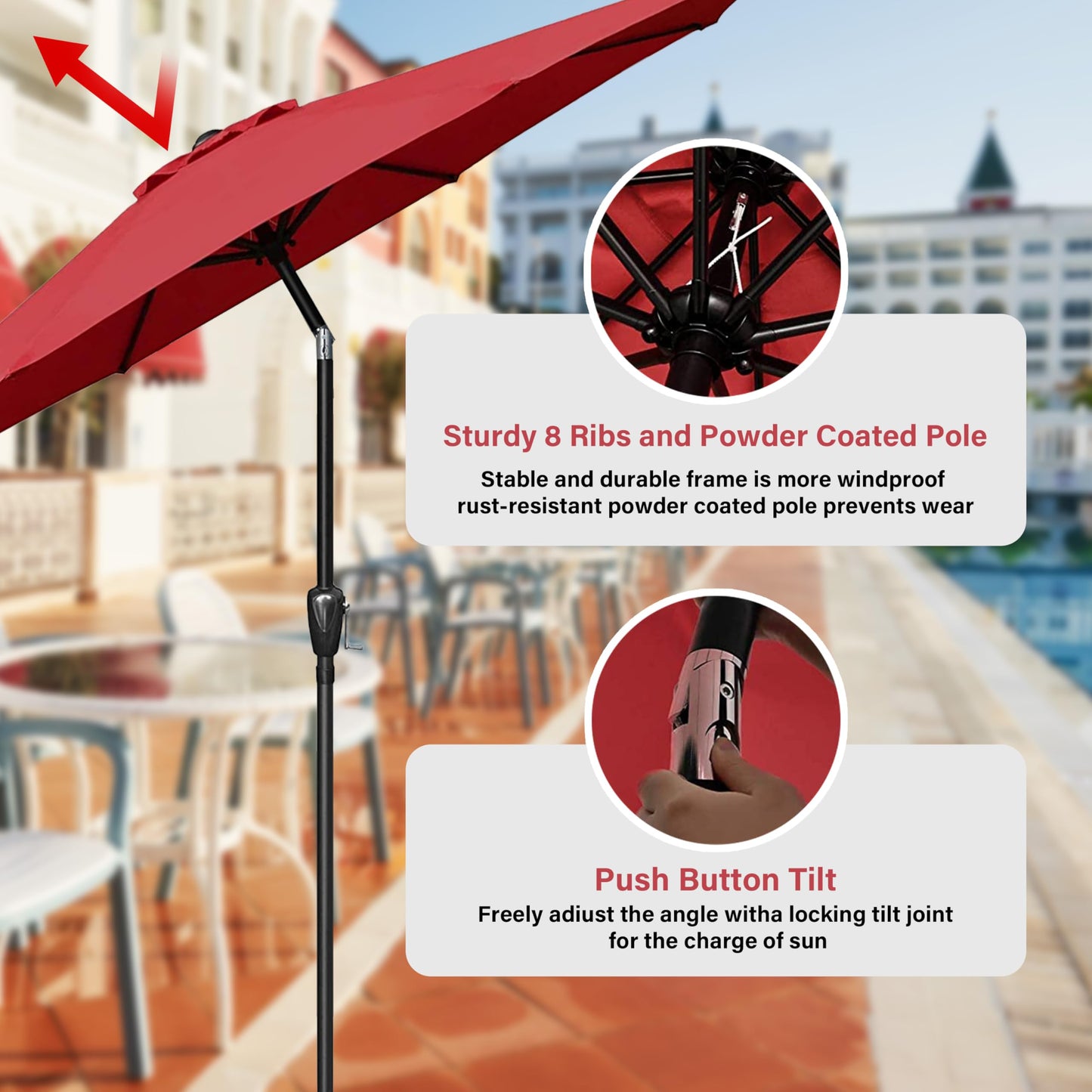 InfiniPower Outdoor Patio Umbrella Table Umbrellas with Push Button Tilt/Crank, UV Protection Waterproof for Garden Deck Backyard Pool,
