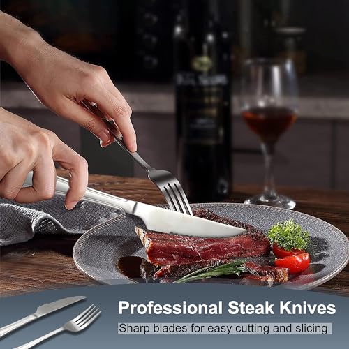 48-Piece Flatware Set, Stainless Steel Flatware Set Service for 6，Tableware Cutlery Set for Home Restaurant Party, Dinner Forks/Spoons/Knives, Square Edge & Mirror Polished, Dishwasher Safe