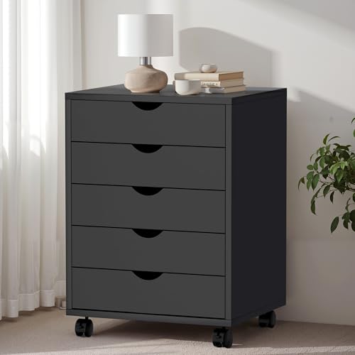 5 Drawer Chest, Storage Cabinet Dressers with Wheels, Dressers Storage Cabinets, Dresser Mobile Cabinet with Wheels, Room Organizer, Drawers Wood Organization Furniture for Office, Home, White