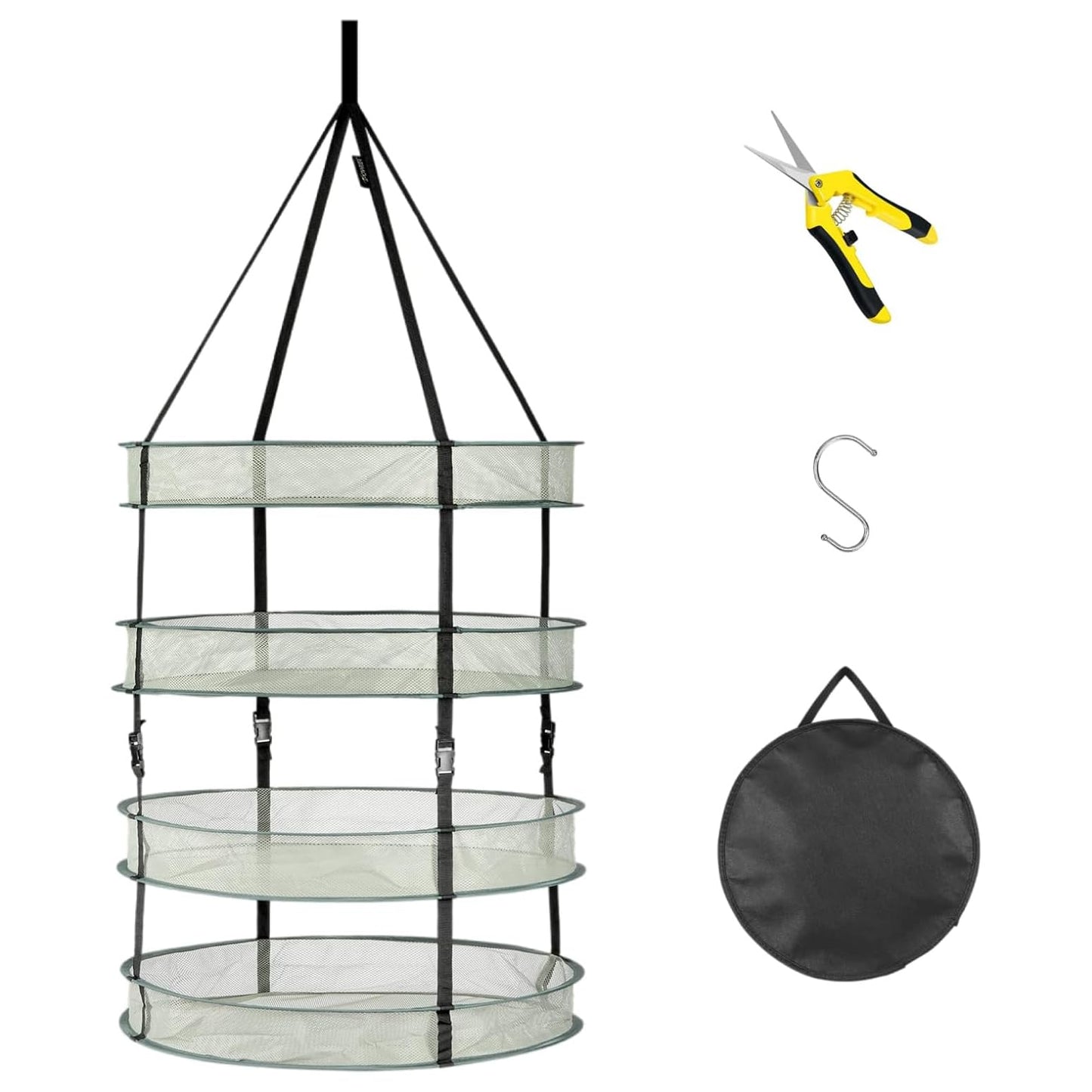 YSSOA Herb Drying Rack Zippered Hanging Dryer with Garden Pruning Shear and Hook for Hydroponics Herb, Plant, Seed, Bud