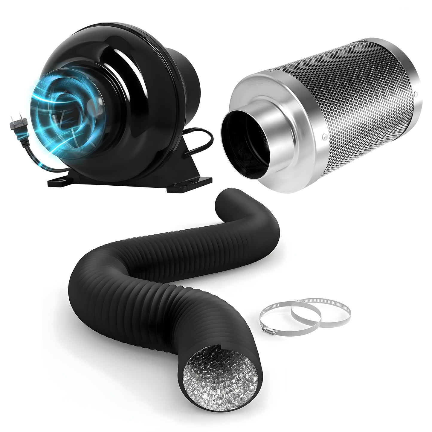 HealSmart 4 Inch 195 CFM Inline Duct Fan Vent Booster Blower Combo