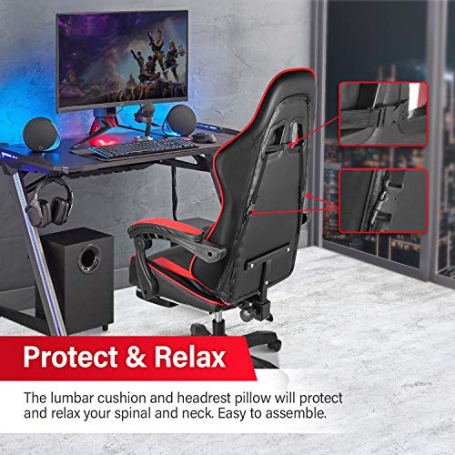 Gaming Chair, Backrest and Seat Height Adjustable Swivel Recliner Racing Office Computer Ergonomic Video Game Chair with Footrest and Lumbar Support