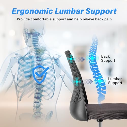 Simple Deluxe Ergonomic Office Computer Gaming Chair with Supportive Cushioning, 360° Swivel and Sturdy Metal Legs, Black & Gray