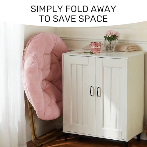 YSSOA Faux Fur Saucer Chair Comfy Lounge Chair for Bedroom Living Room, Folding Chair Upholstered Dorm Chair Papasan Chair Cozy Flexible Reading Chair for Adults Teens Kids
