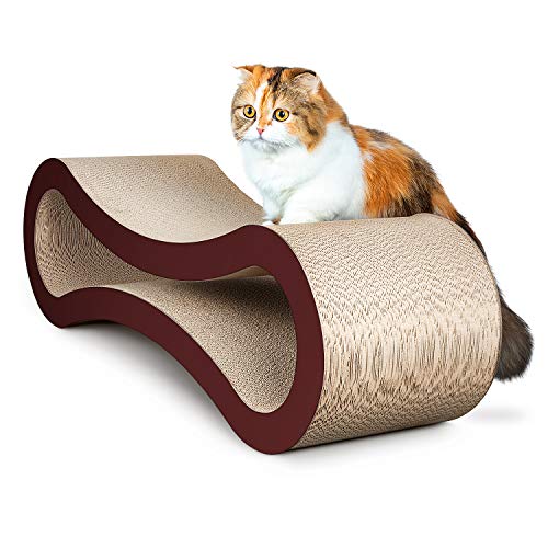 2 in 1 Cat Scratcher Cardboard Lounge Bed, Cat Scratching Pad, Durable Board Pads Prevents Furniture Damage,Large