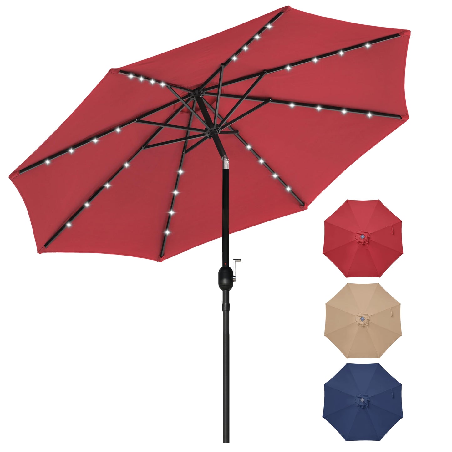 YSSOA 9ft/10ft Outdoor Market Patio Umbrella with 8 Sturdy Ribs, Tilt/Crank Push Button for Garden, Deck, Backyard and Pool