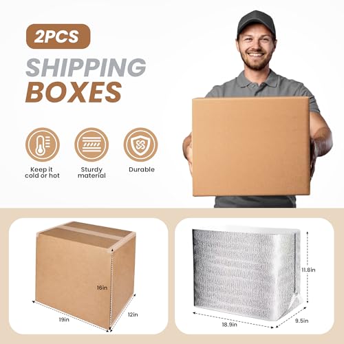 YSSOA Thermo Chill Double Insulated Carton with Foil Insulated Bag Liner, Small Mailing Box, Shipping Box for Mailing, Shipping, Packing, Moving,Box Inside Dimension