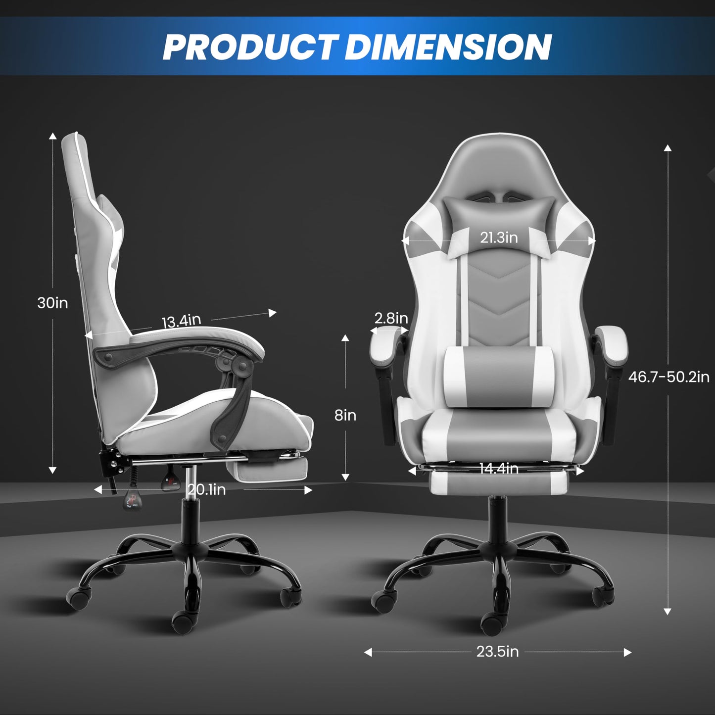 Gaming Chair, Backrest and Seat Height Adjustable Swivel Recliner Racing Office Computer Ergonomic Video Game Chair with Footrest and Lumbar Support