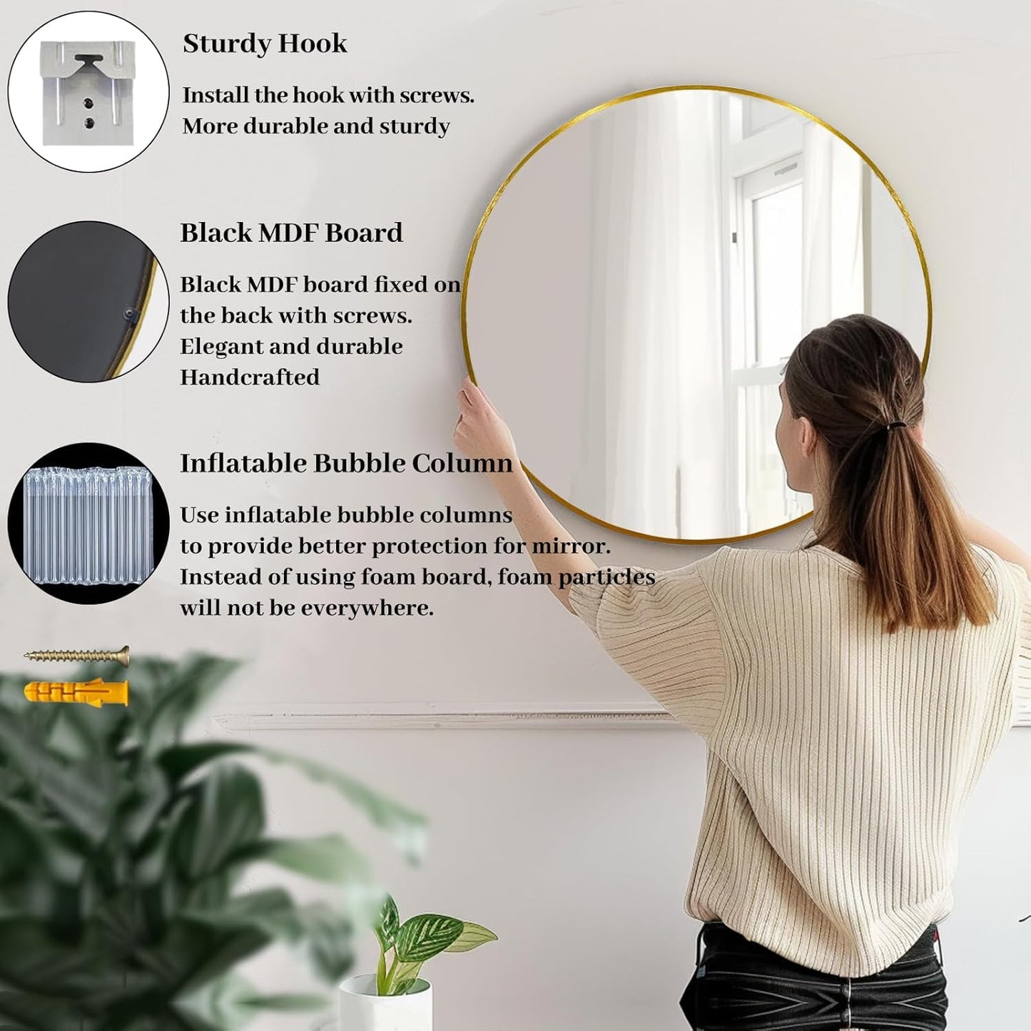 YSSOA Black 20 Inch Round Mirror