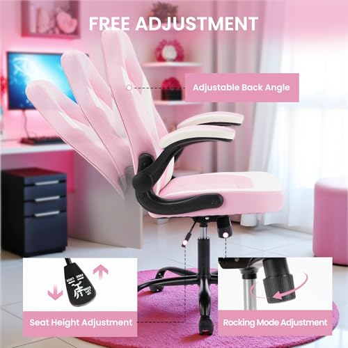 YSSOA Computer Gaming Chair PU Leather Ergonomic Lumbar Support with Flip-up Armrest and 360° Swivel Wheels, Height Adjustable Task Home Office Desk Video Racing