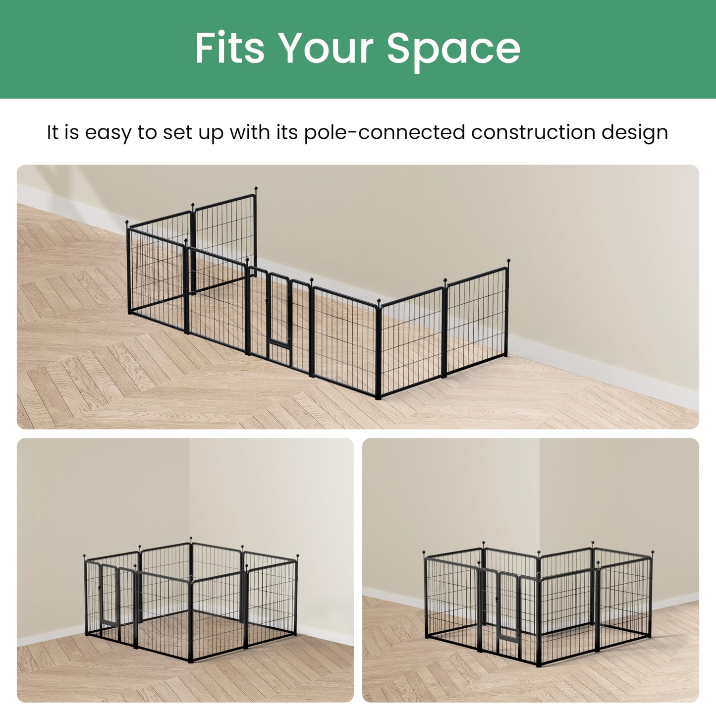 Dog Playpen, Heavy Duty Metal Pet Playpen Indoor Outdoor for Camping, Yard, RV, Garden Fence, Privacy Patio, Black