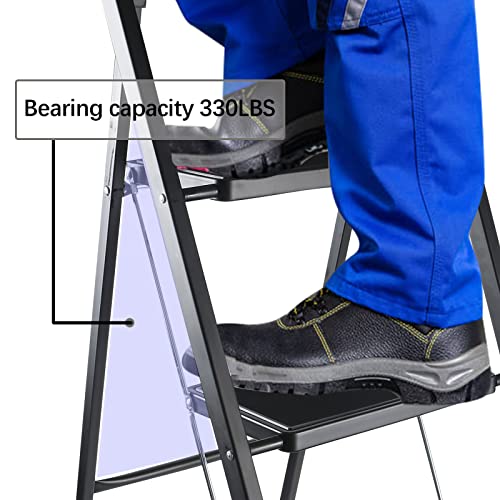 YSSOA 2 Step Ladder, Folding Step Stool with Wide Anti-Slip Pedal, 550 lbs Sturdy Steel Ladder, Convenient Handgrip, Lightweight, Portable Steel Step Stool, Black