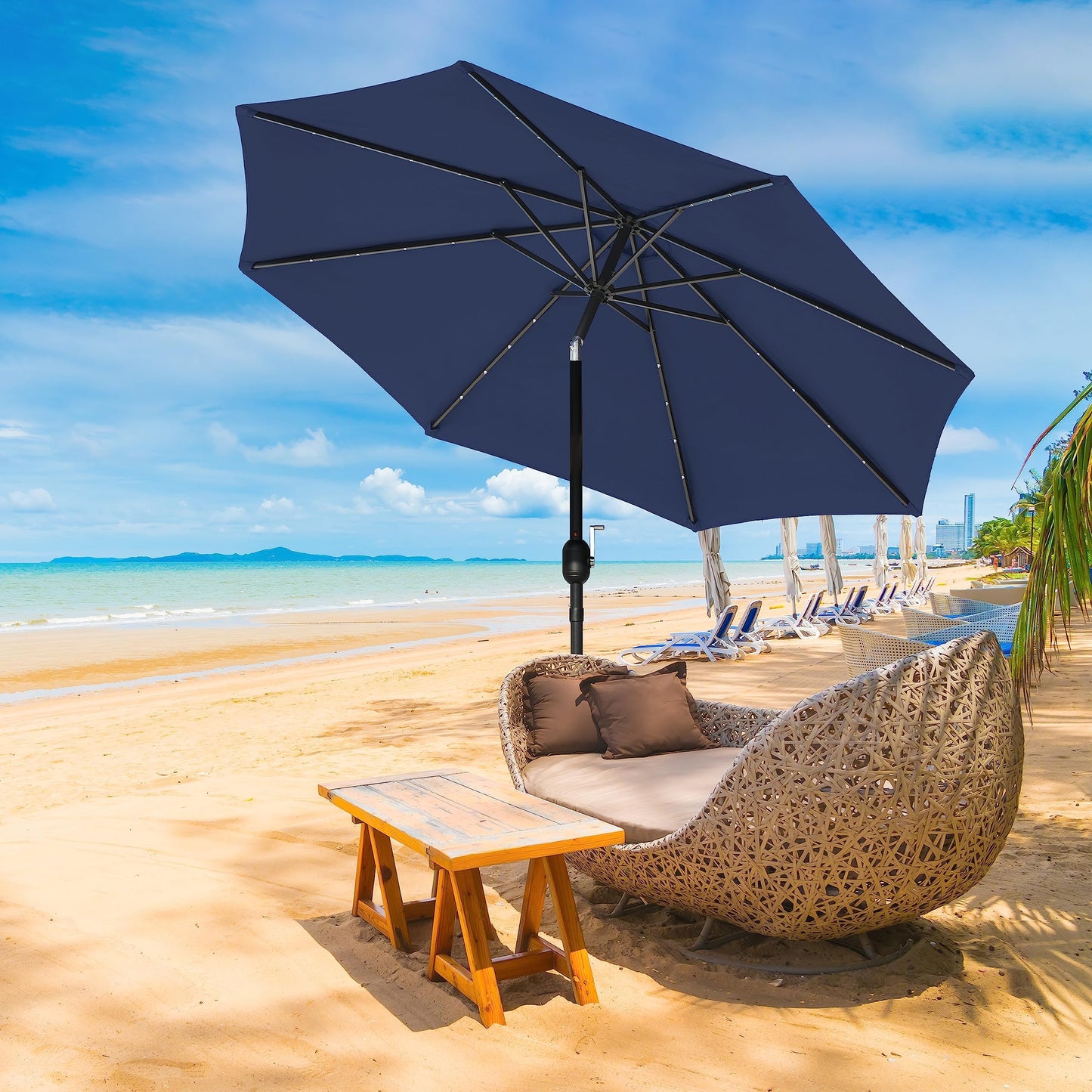 YSSOA 9ft/10ft Outdoor Market Patio Umbrella with 8 Sturdy Ribs, Tilt/Crank Push Button for Garden, Deck, Backyard and Pool