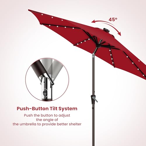 Simple Deluxe 9' Solar Patio Umbrella 32 LED Lighted Table Market Umbrellas with Push Button Tilt/Crank Outdoor Umbrella for Garden, Deck, Backyard and Pool