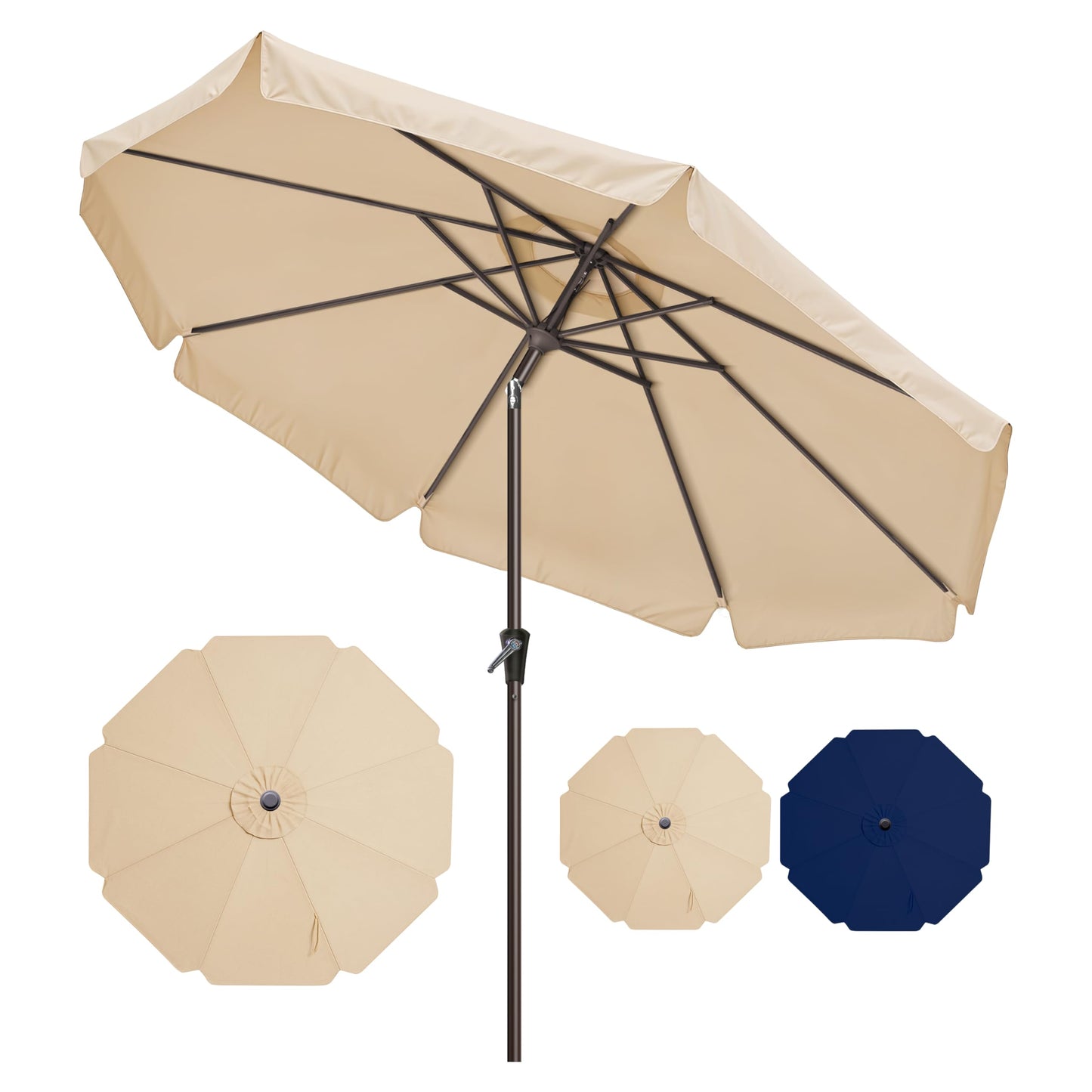 Simple Deluxe 9' Patio Umbrella with Wind-Floating Valances, Push Button Tilt & Crank Lift, UV Protection Sunshade for Table, Garden, Pool, Beach