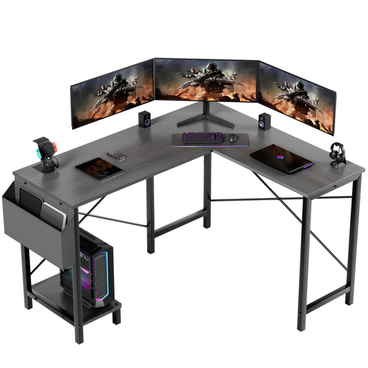 YSSOA 50" L Shaped Gaming Desk with Reversible Corner - Home Office Computer Desk with Wood Top, Metal Frame, CPU Stand & Storage Bag for Small Space, Gaming Room