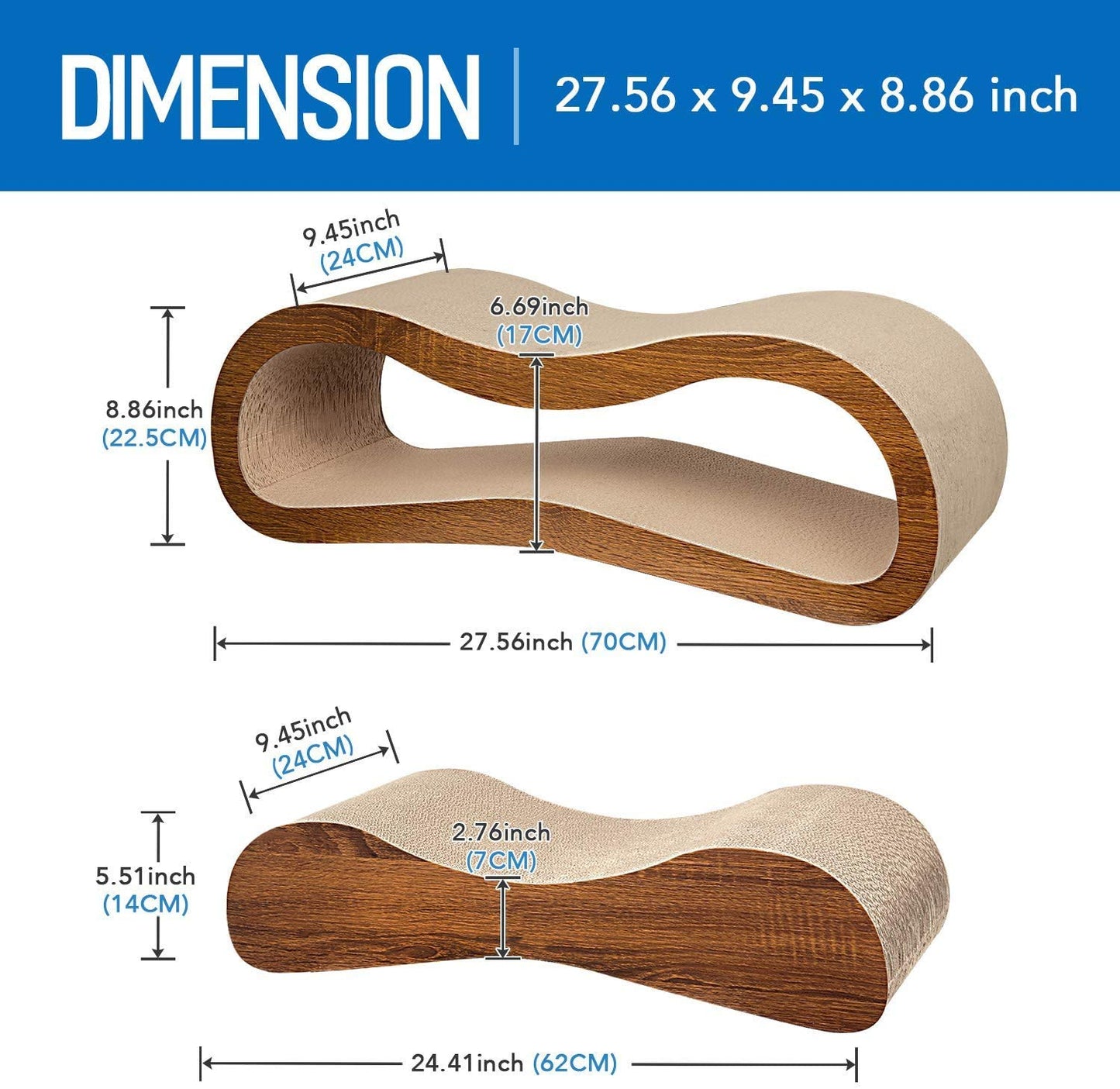 2 in 1 Cat Scratcher Cardboard Lounge Bed, Cat Scratching Pad, Durable Board Pads Prevents Furniture Damage,Large