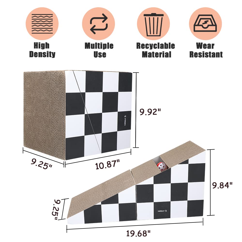 2 in 1 Cat Scratcher Cardboard Lounge Bed, Cat Scratching Pad, Durable Board Pads Prevents Furniture Damage,Large