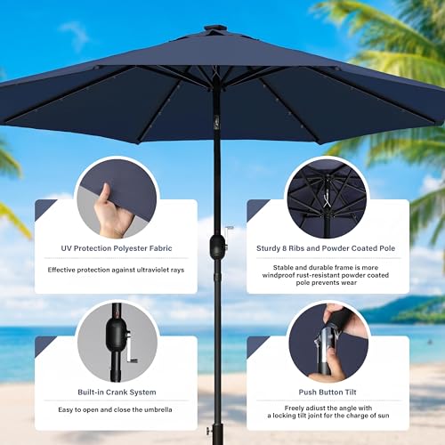 YSSOA 9ft/10ft Outdoor Market Patio Umbrella with 8 Sturdy Ribs, Tilt/Crank Push Button for Garden, Deck, Backyard and Pool