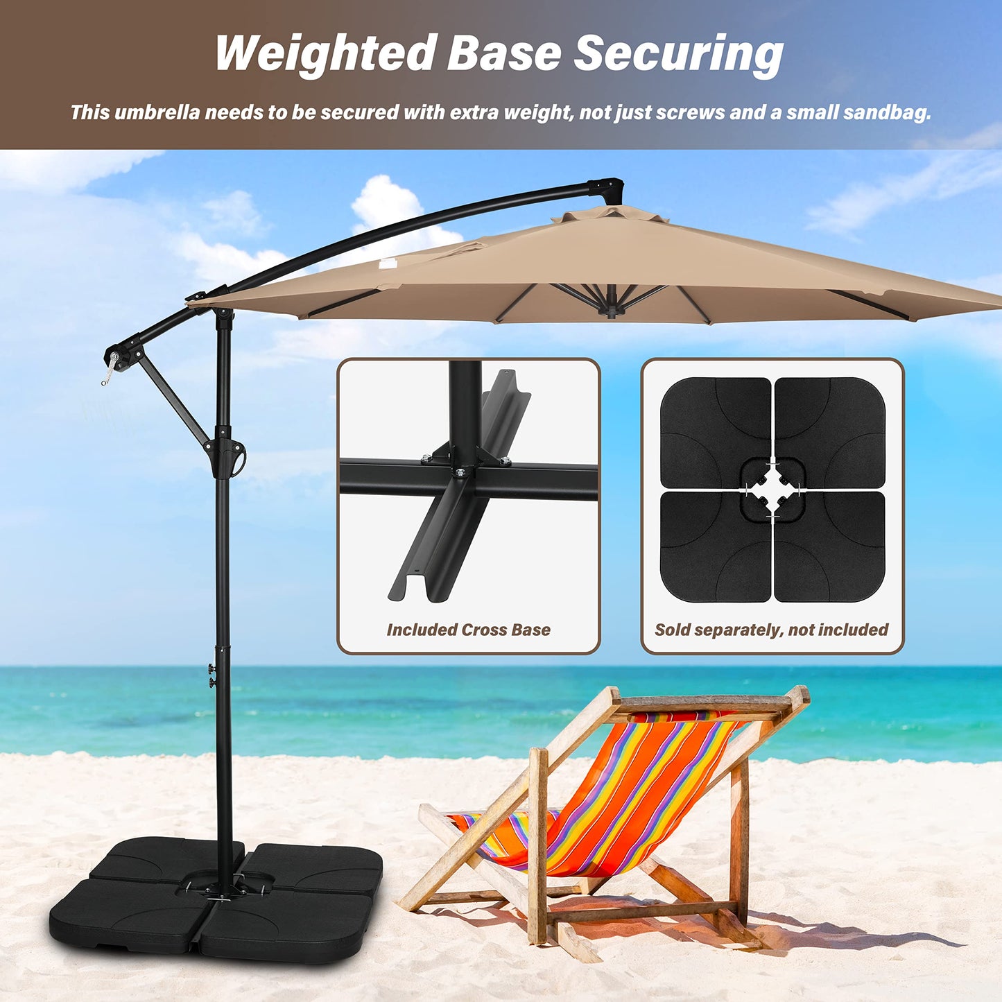 Simple Deluxe 10ft Offset Umbrella Cantilever Patio Hanging Umbrella Outdoor Market Umbrella with Crank & Cross Base Suitable for Garden, Lawn, backyard and Deck