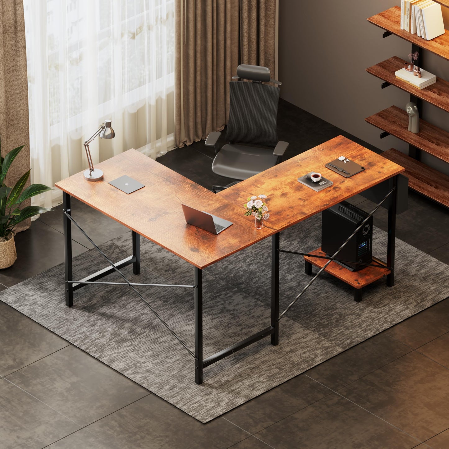 YSSOA 50" L Shaped Gaming Desk with Reversible Corner - Home Office Computer Desk with Wood Top, Metal Frame, CPU Stand & Storage Bag for Small Space, Gaming Room
