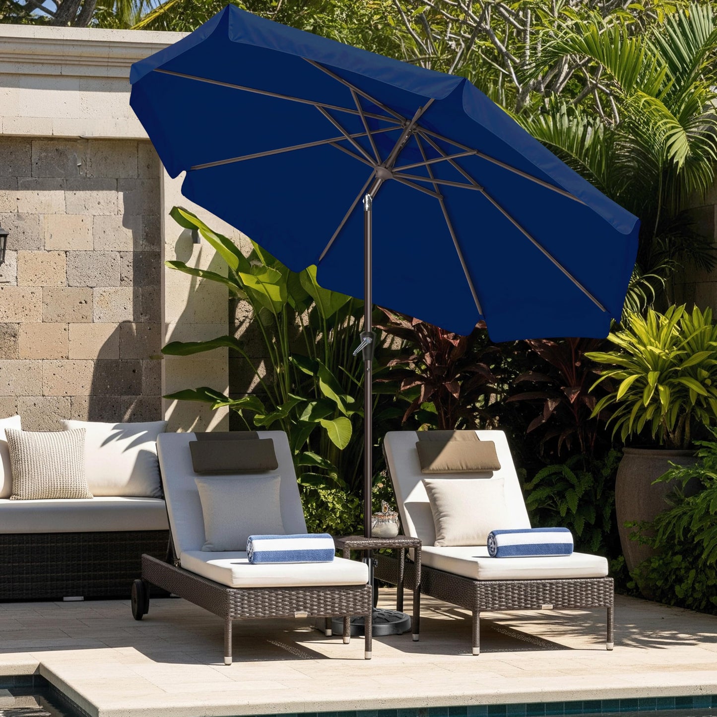 Simple Deluxe 9' Patio Umbrella with Wind-Floating Valances, Push Button Tilt & Crank Lift, UV Protection Sunshade for Table, Garden, Pool, Beach
