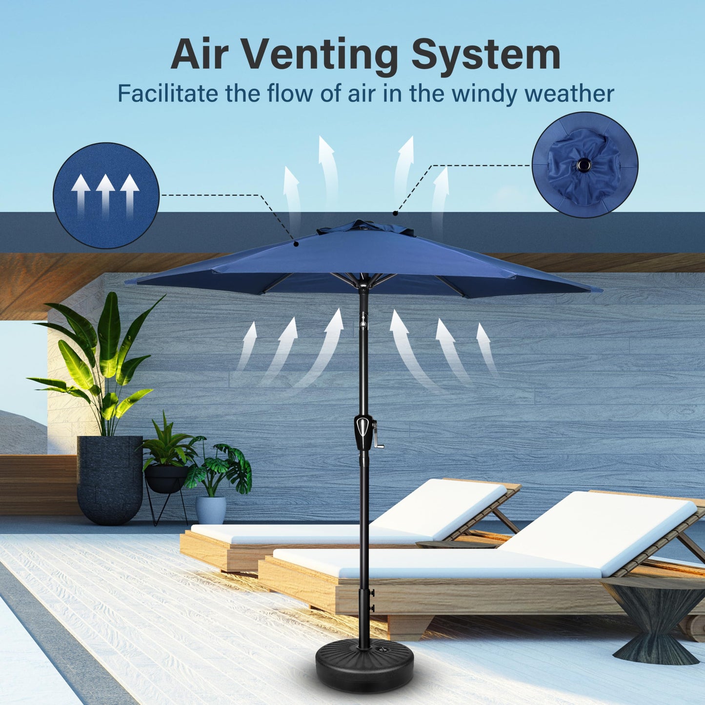 Simple Deluxe 9FT Outdoor Patio Umbrella Table Market Umbrella with Push Button Tilt and Crank, 8 Sturdy Ribs, UV Protection Waterproof for Garden, Lawn, Deck, Backyard, Pool