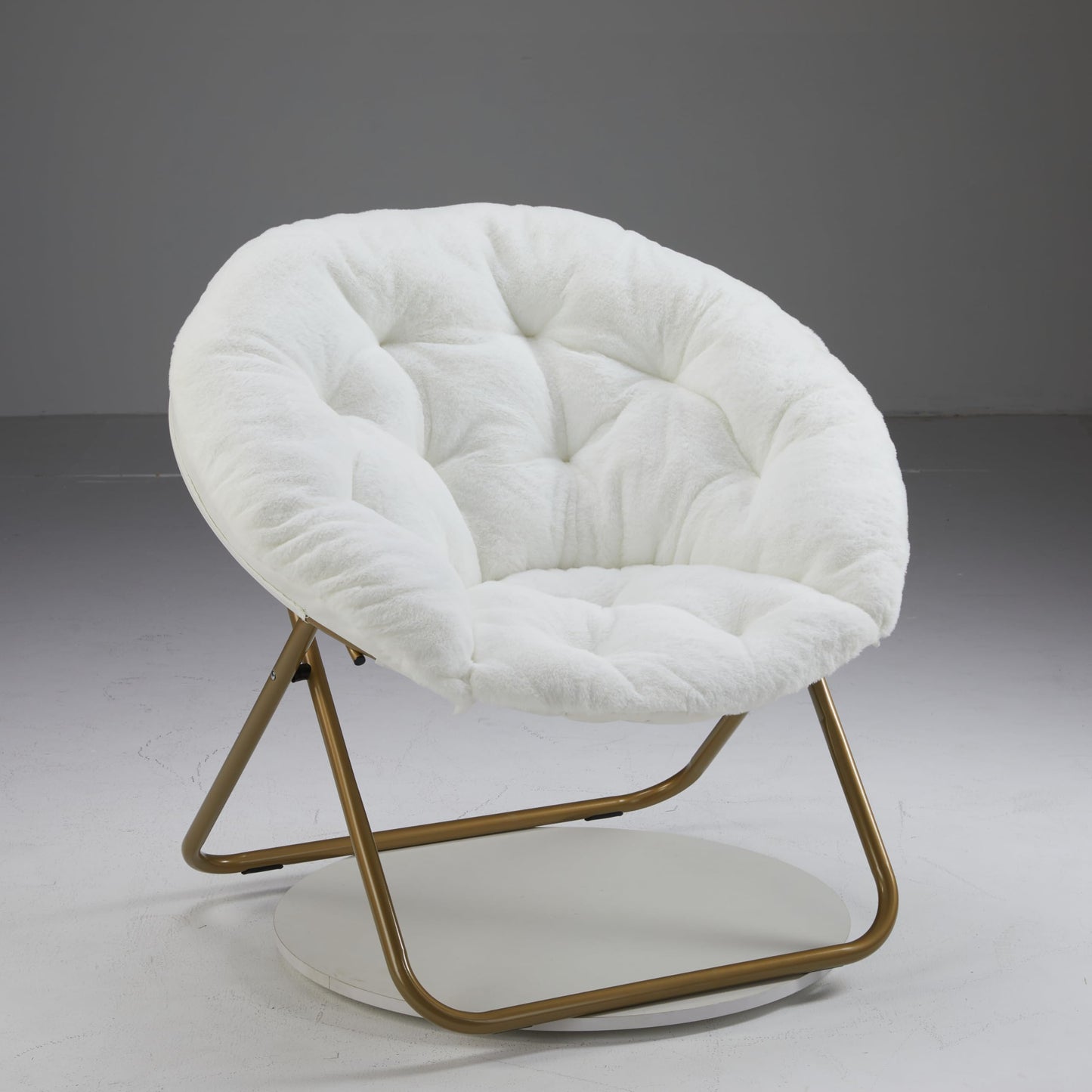 Simple Deluxe Cozy Chair, Faux Fur Saucer Chair for Bedroom, Comfy Foldable Moon Chair, Round Fluffy Chair for Living Room, Fuzzy Saucer Chairs for Adults Room, Gray