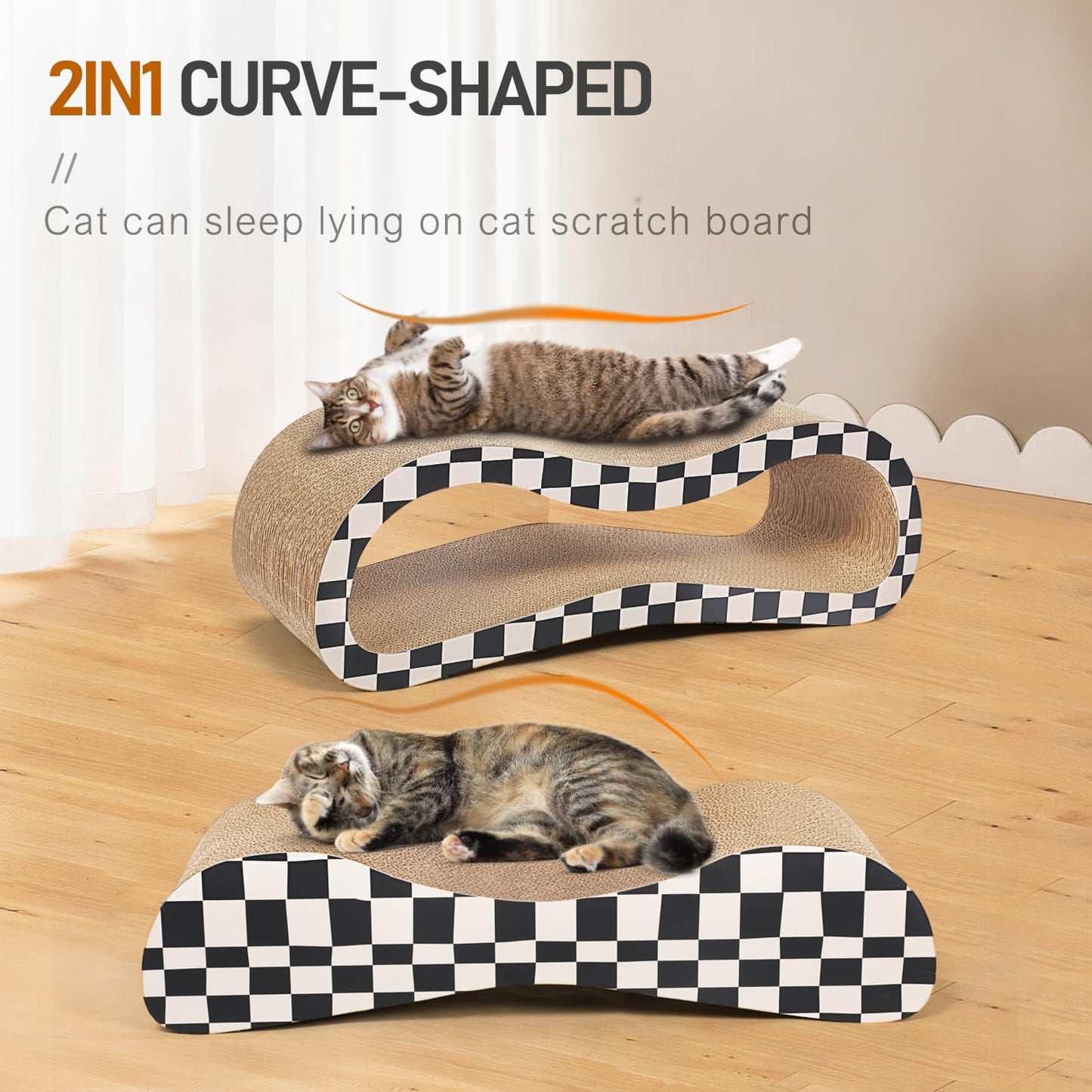 2 in 1 Cat Scratcher Cardboard Lounge Bed, Cat Scratching Pad, Durable Board Pads Prevents Furniture Damage,Large
